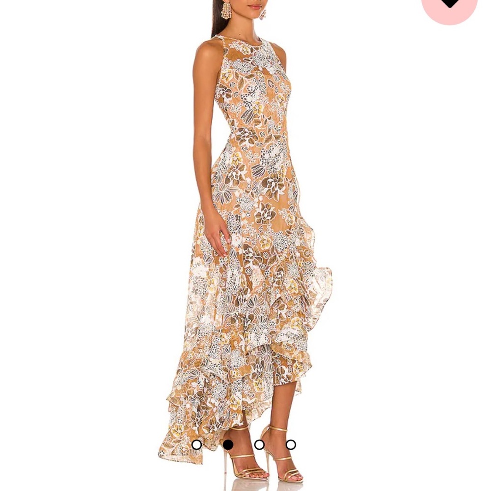 Bronx and Banco Floral Lace High-Low Gown in Tan and White - Picture 2 of 6